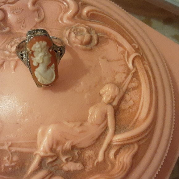 ANTIQUE 14K SOLID GOLD, FILLGREE CAMEO RING, SIZE 3 1/4 - Picture 2 of 16